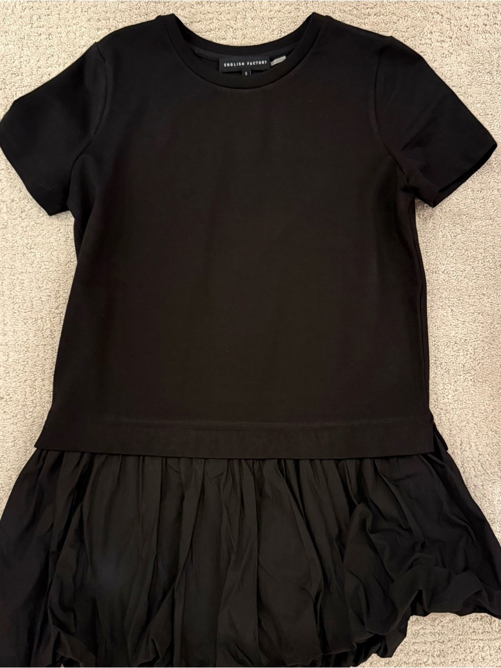 English Factory Black Short Sleeve Ruffle Hem Top